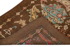 Modern Revival Brown Floral Handmade Wool Runner