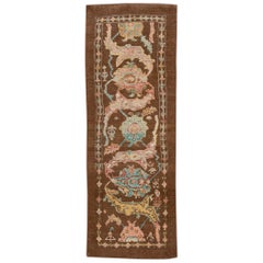 Modern Revival Brown Floral Handmade Wool Runner