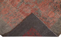 Modern Revival Gray and Orange Handmade Floral Wool Rug