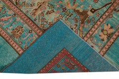 Modern Revival Handmade Teal Floral Wool Rug