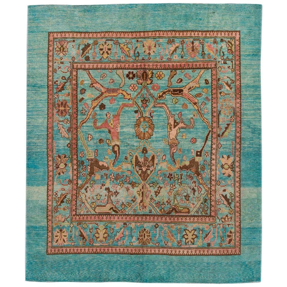 Maroon Border Rug Teal Rug with Maroon Border For Sale at 1stDibs