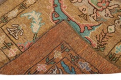 Modern Revival Tan Floral Handmade Wool Runner