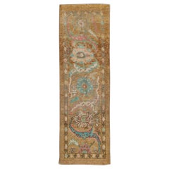 Modern Revival Tan Floral Handmade Wool Runner