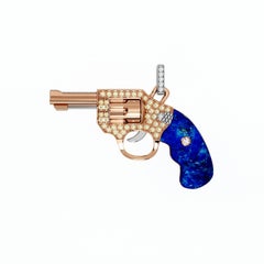 Diamond Gun Revolver Lapis Lazuli Gem 18 Karat Rose Gold Necklace Pendant Charm