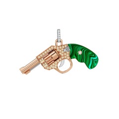 Diamond Gun Revolver Malachite Gem 18 Karat Rose Gold Necklace Pendant Charm