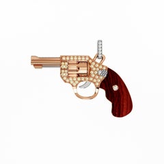 Diamond Gun Revolver Rosewood Gem 18 Karat Rose Gold Necklace Pendant Charm