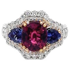 Moderner Rhodolith Granat Tansanit & Diamant  18 Karat zweifarbiger Gold-Cocktailring