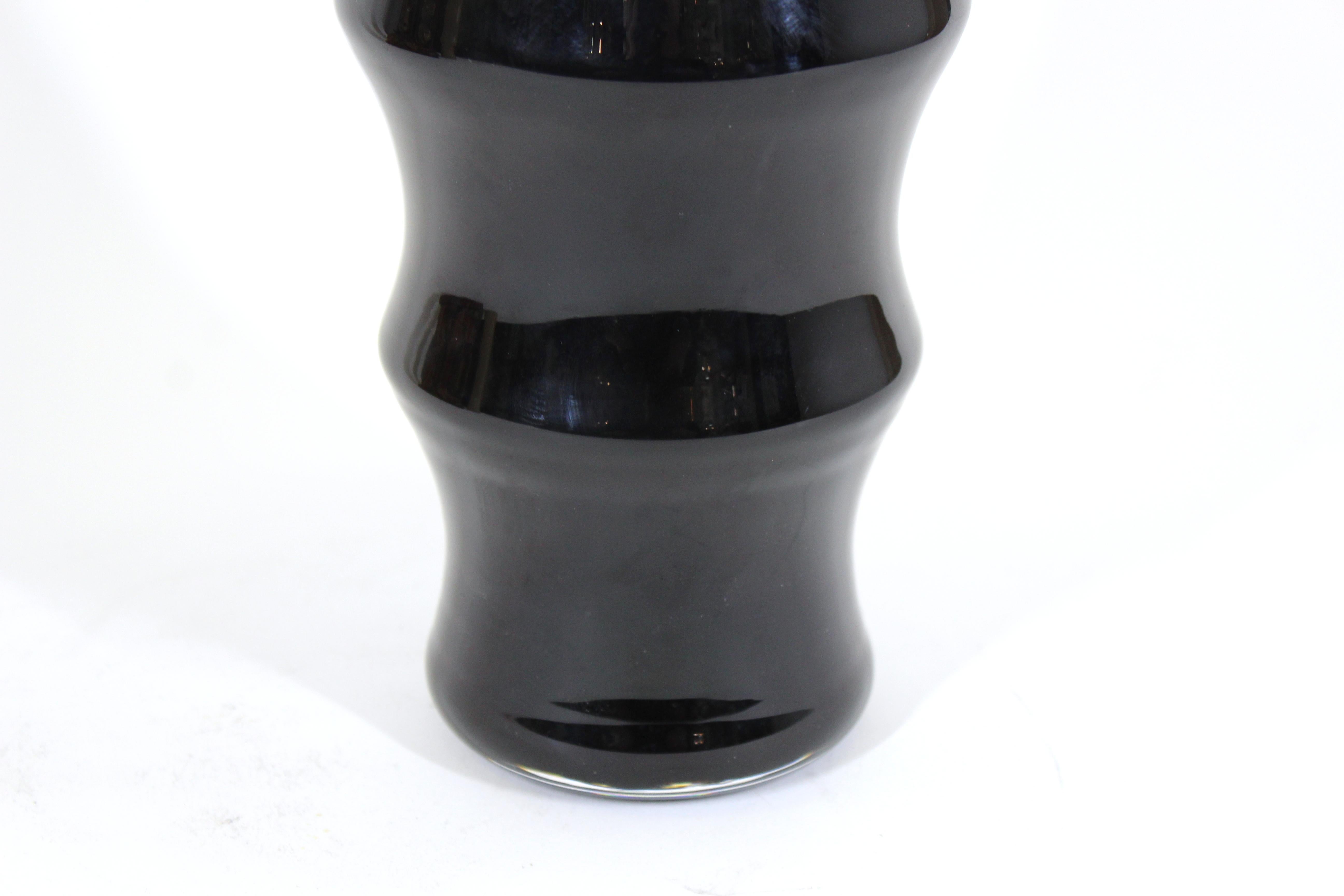 Unknown Modern Ribbed Black Glass Vase For Sale