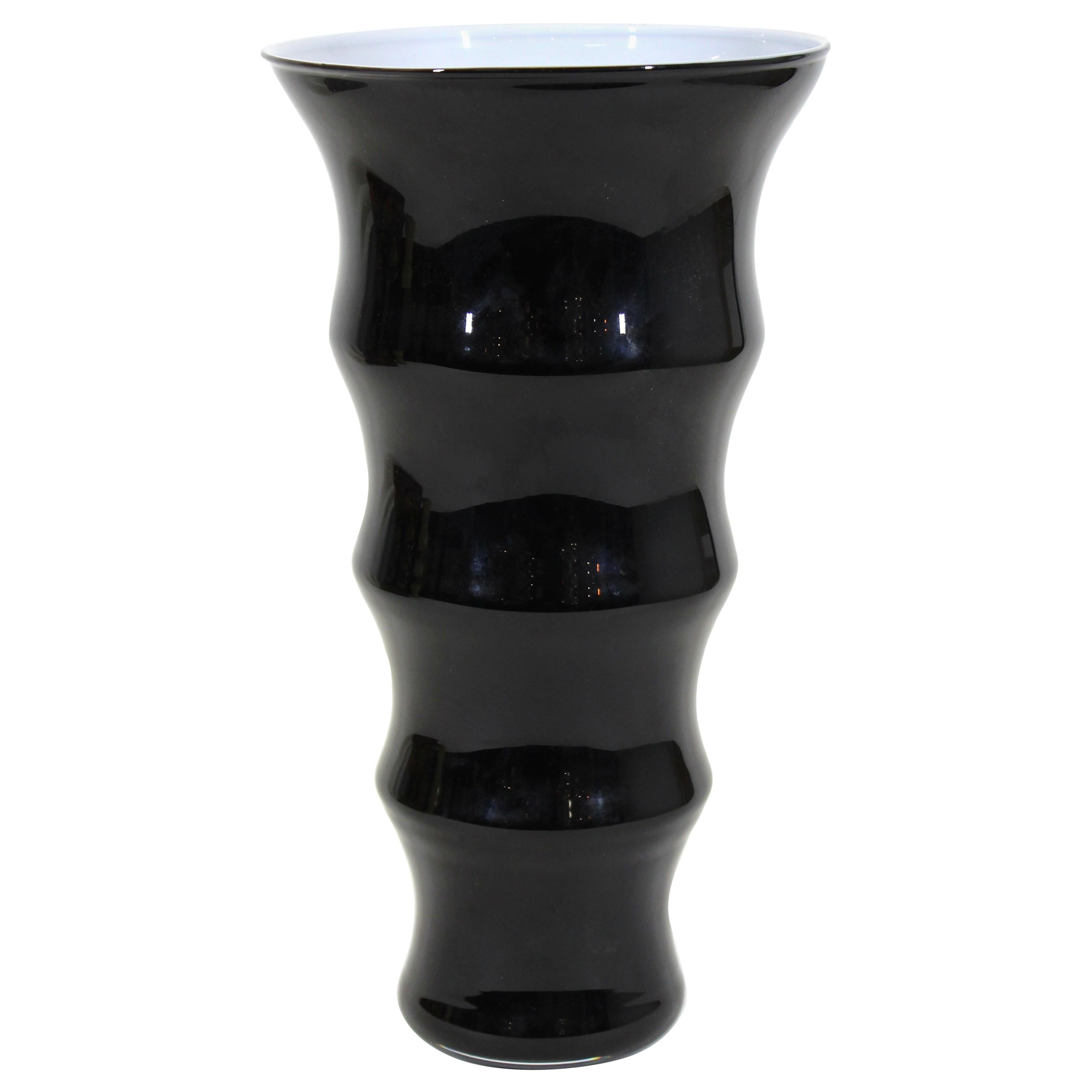 Modern Ribbed Black Glass Vase For Sale