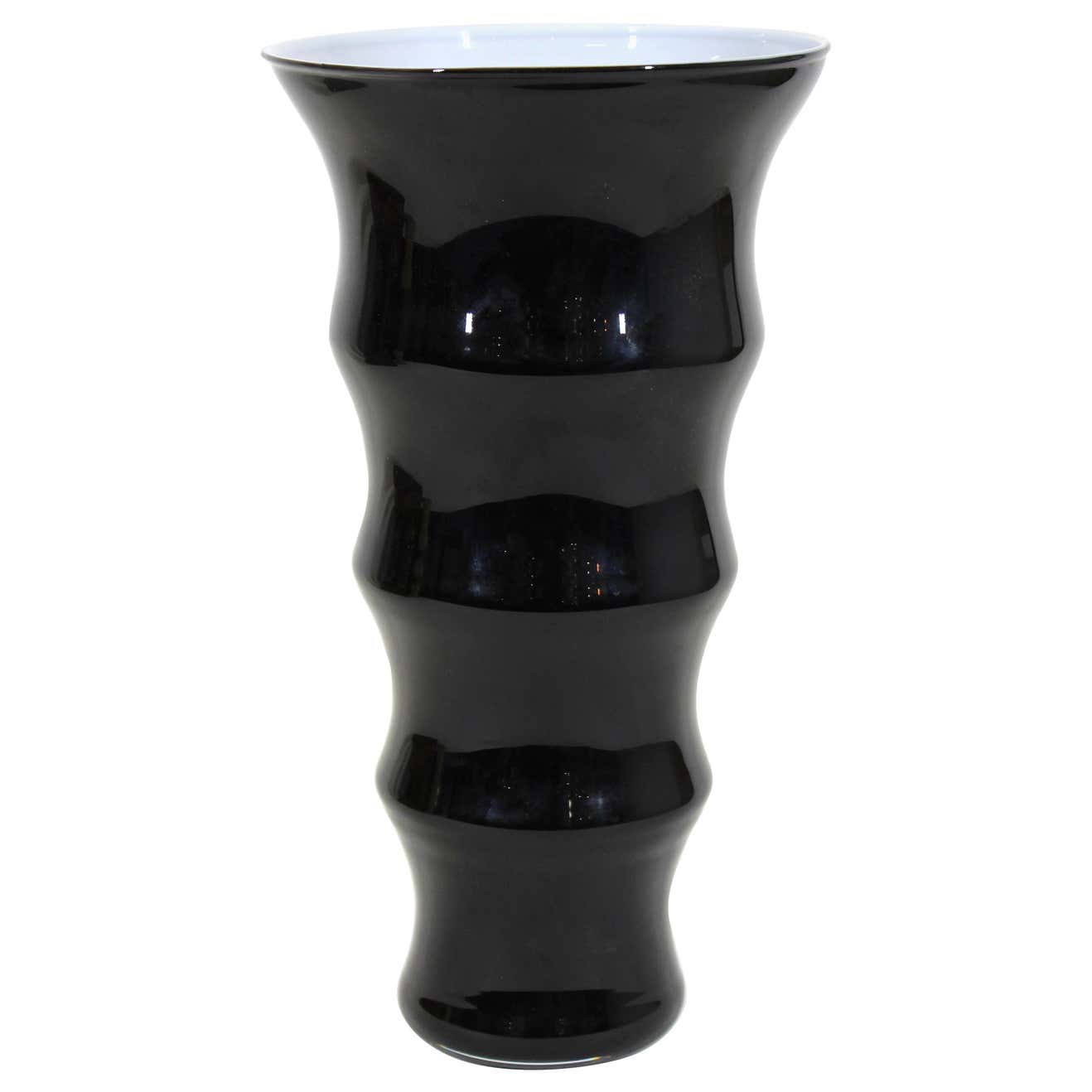 Modern Ribbed Black Glass Vase For Sale at 1stDibs