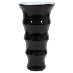 Modern Ribbed Black Glass Vase