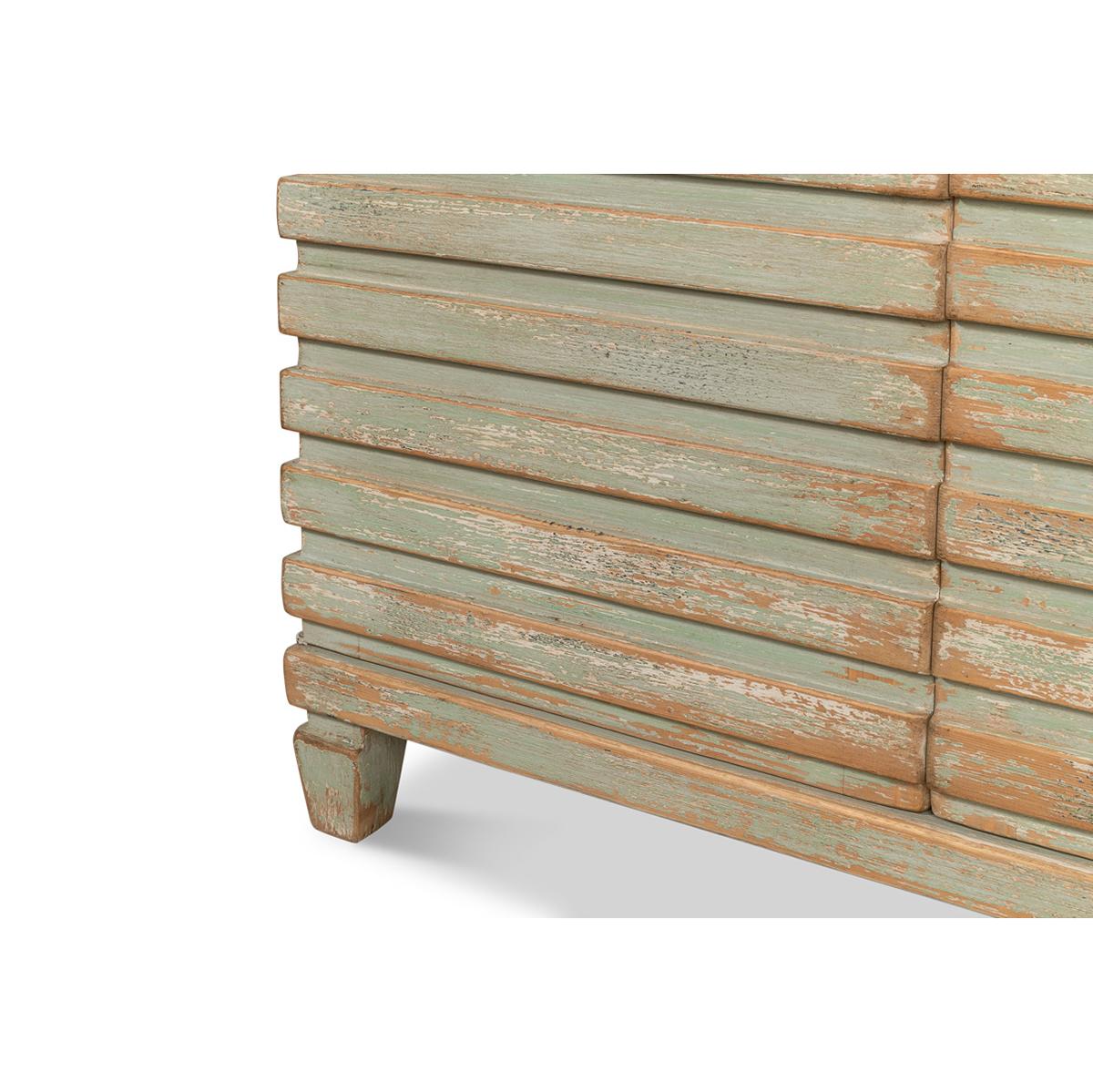 Wood Modern Ribbed Sideboard, Antiqued Sage For Sale