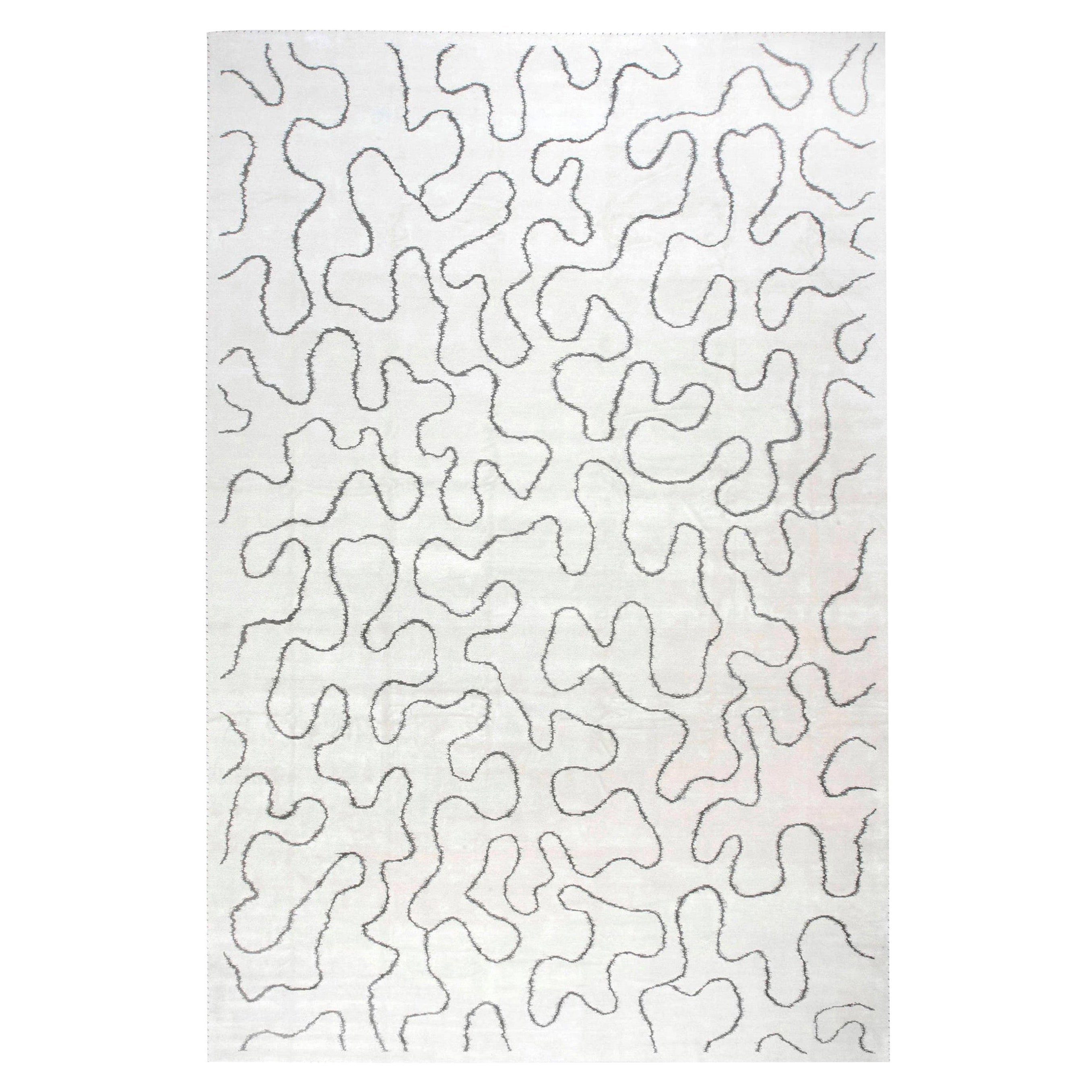Tappeto moderno con design a nastro in bianco e nero, lana e seta di Doris Leslie Blau in vendita