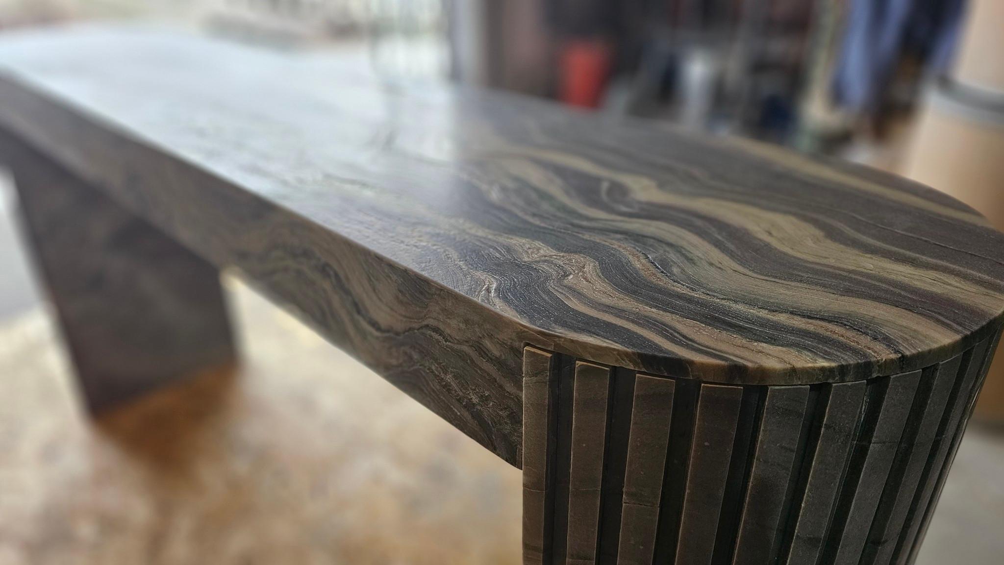 American Modern Ridged Console Table in Explosion Blue Quartzite For Sale