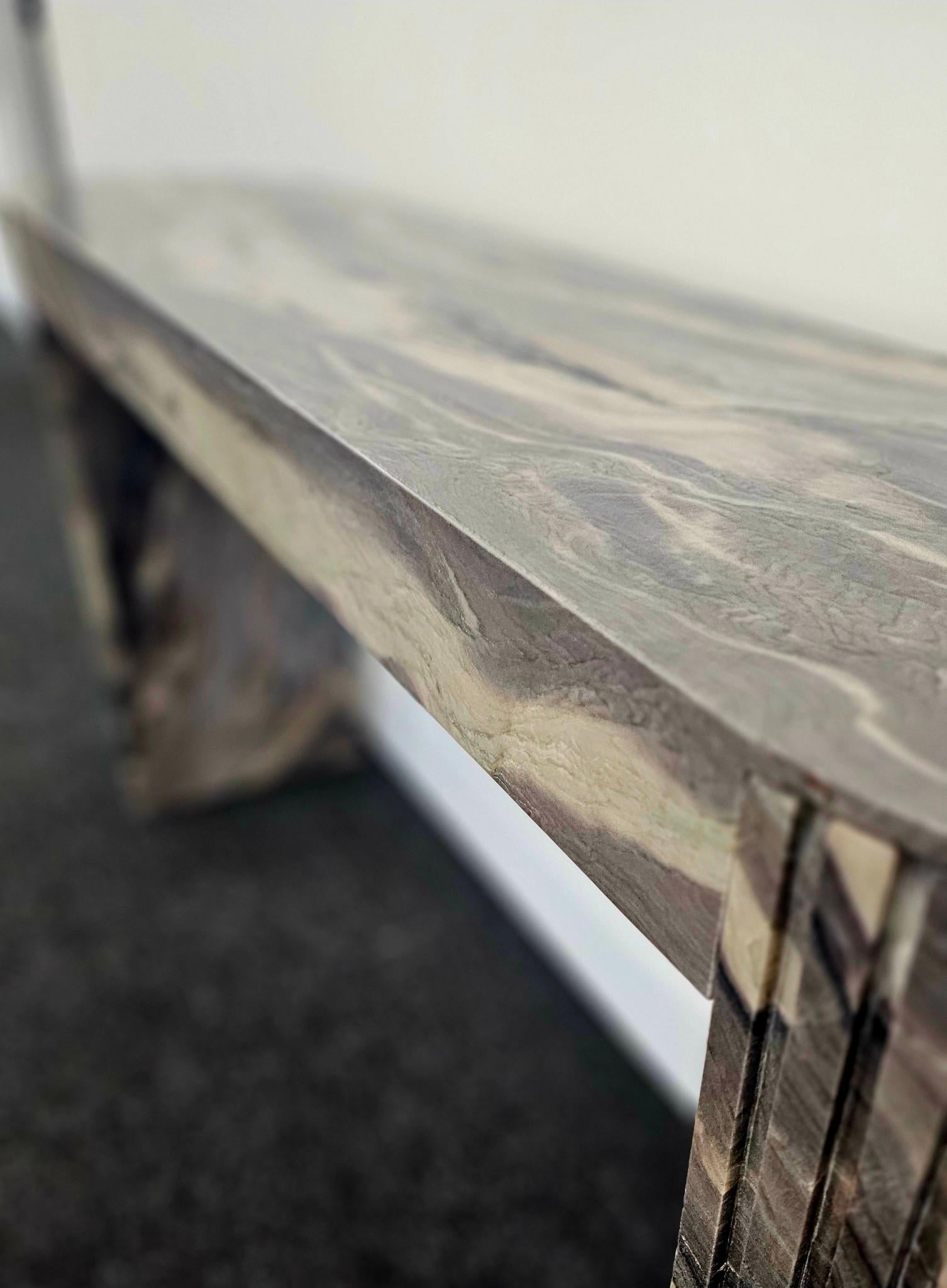 Carved Modern Ridged Console Table in Explosion Blue Quartzite For Sale