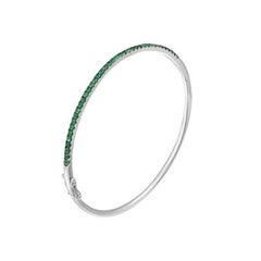 Modern Rigid Fine Jewelry Emerald White 14 Karat Gold Bangle Bracelet for Her