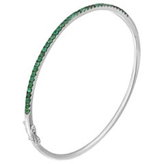 Modern Rigid Fine Jewelry Emerald White 14 Karat Gold Bangle Bracelet for Her