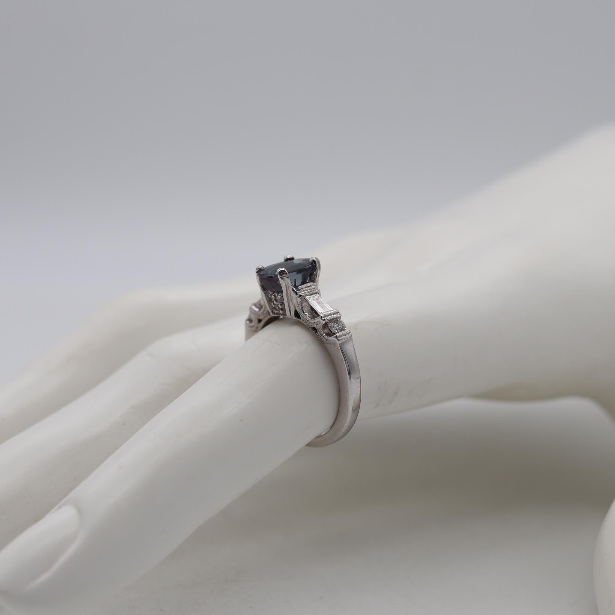 Contemporary Mylor Modern Ring In 18Kt White Gold With 1.54 Cts In Alexandrite And Diamonds For Sale