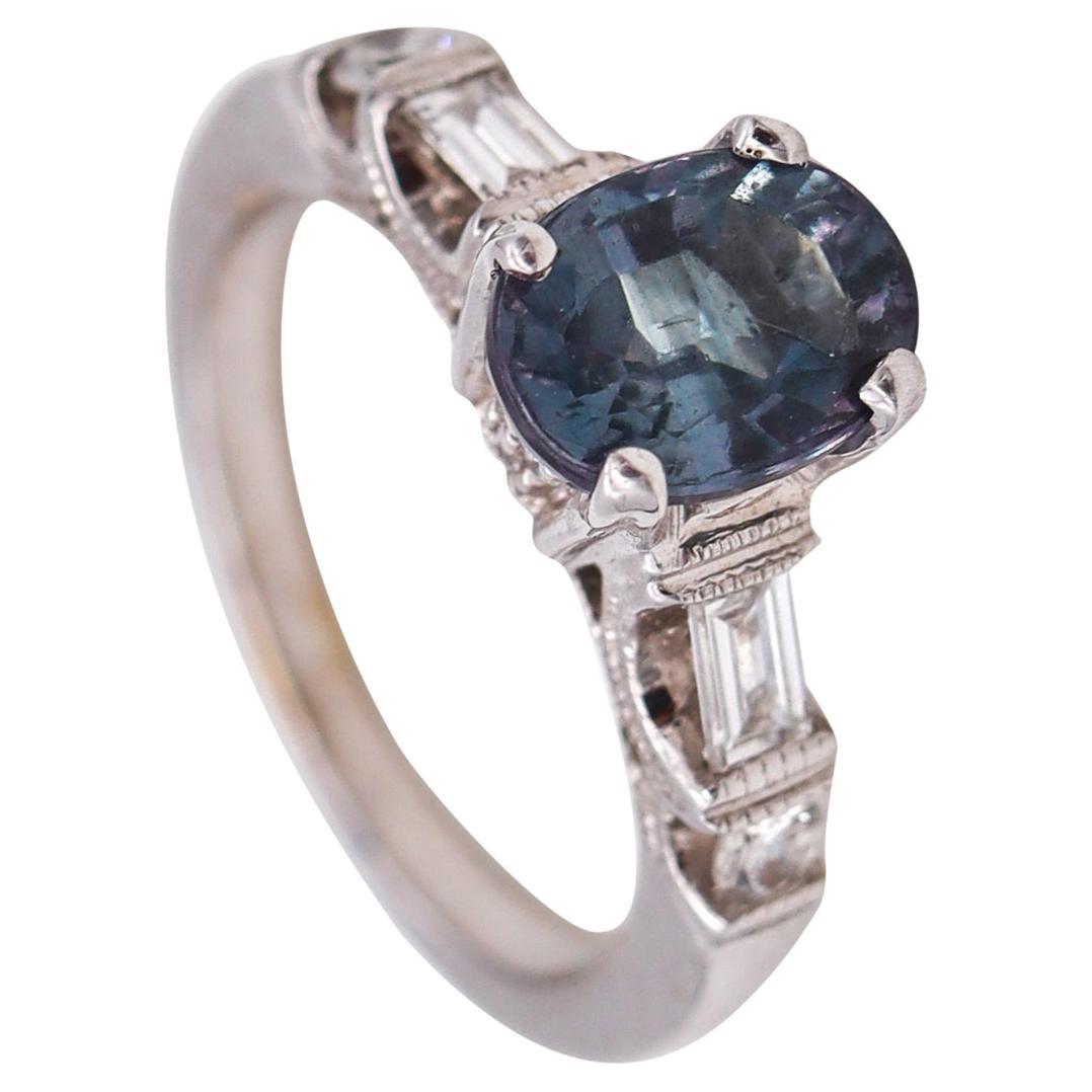 Mylor Modern Ring In 18Kt White Gold With 1.54 Cts In Alexandrite And Diamonds For Sale