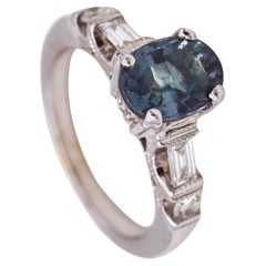 Vintage Mylor Modern Ring In 18Kt White Gold With 1.54 Cts In Alexandrite And Diamonds