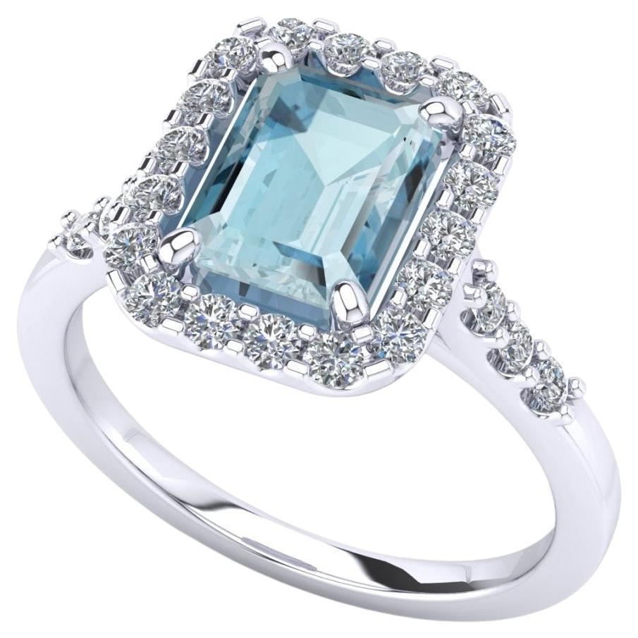 Modern Ring with Aquamarine and Natural Diamonds- White gold 18kt- Made in Italy