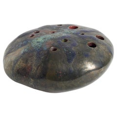 Moderner Fluss-Pebble Ikebana- Weihrauchhalter Raku Keramik Grünes Kupfer