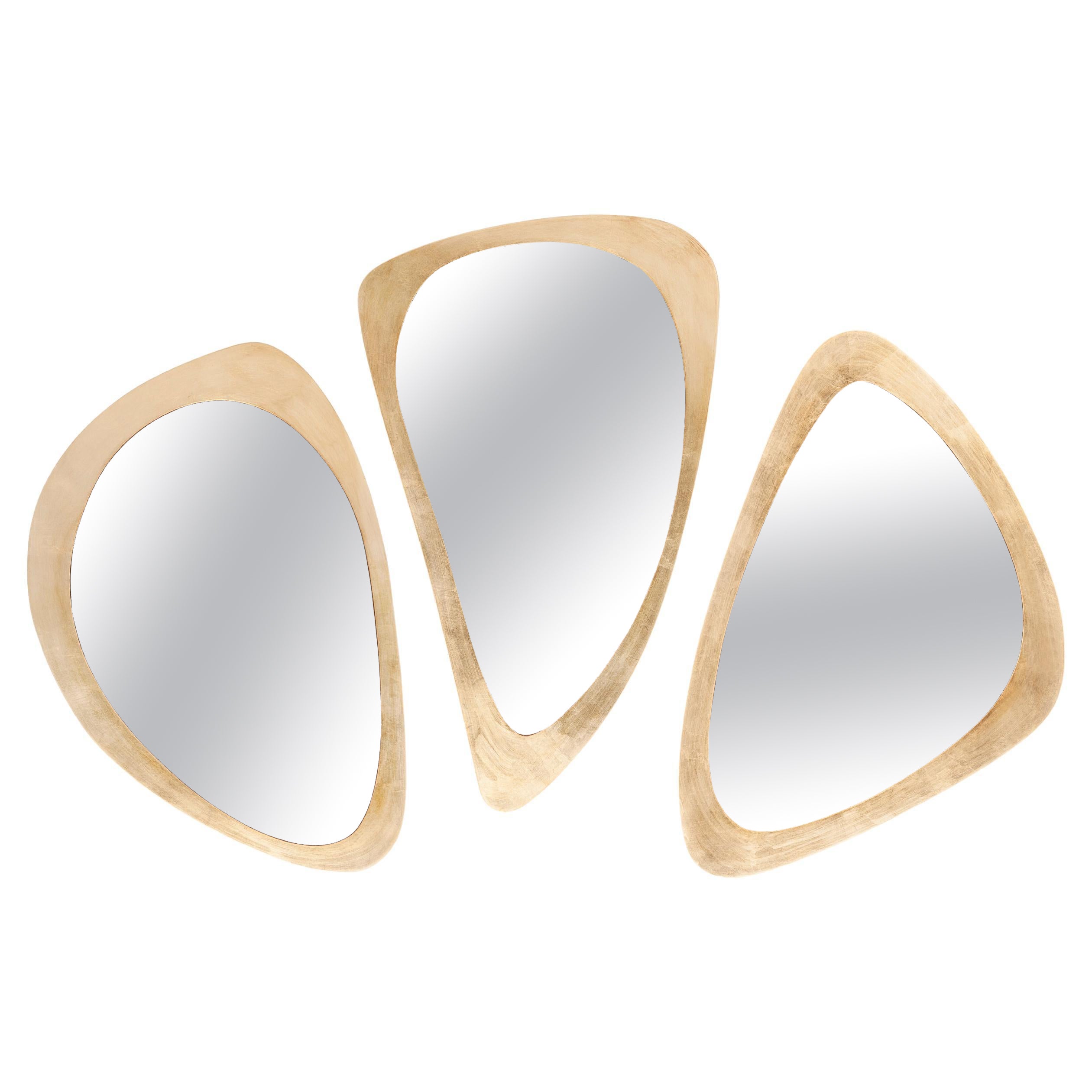 Specchio da parete Modern Age Set/3 Foglia d'oro invecchiato fatto a mano Portogallo Greenapple