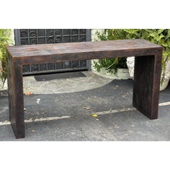 Modern Robert Kuo Copper Faux Bois Console Table