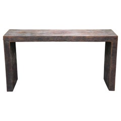 Modern Robert Kuo Copper Faux Bois Console Table