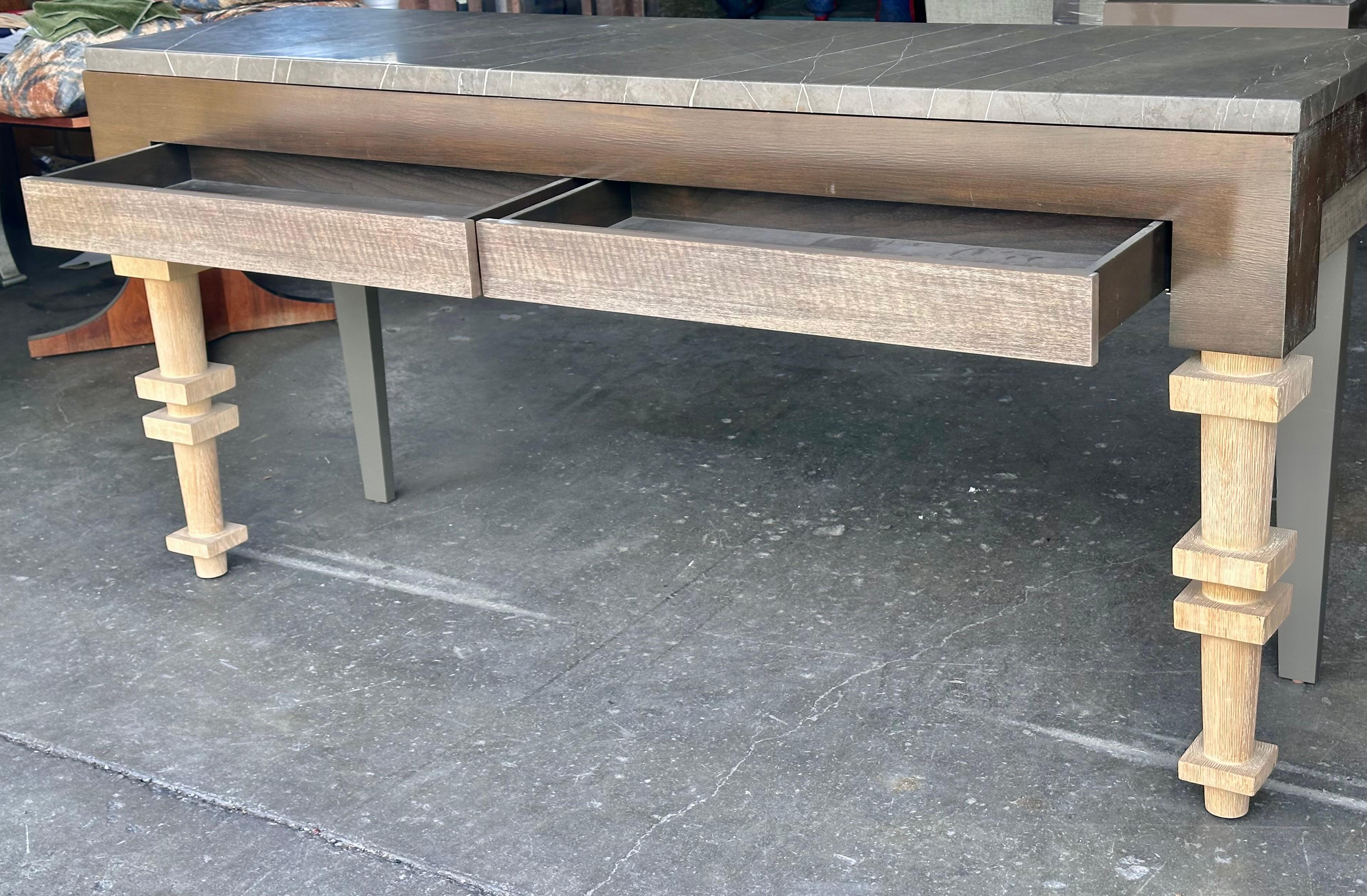 Modern Robert Marinelli Il De Re Italian Marble & Walnut Console Table In Good Condition For Sale In LOS ANGELES, CA