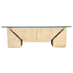 Modernes Roche Bobois Sideboard aus lackiertem Ziegenleder mit Glasplatte