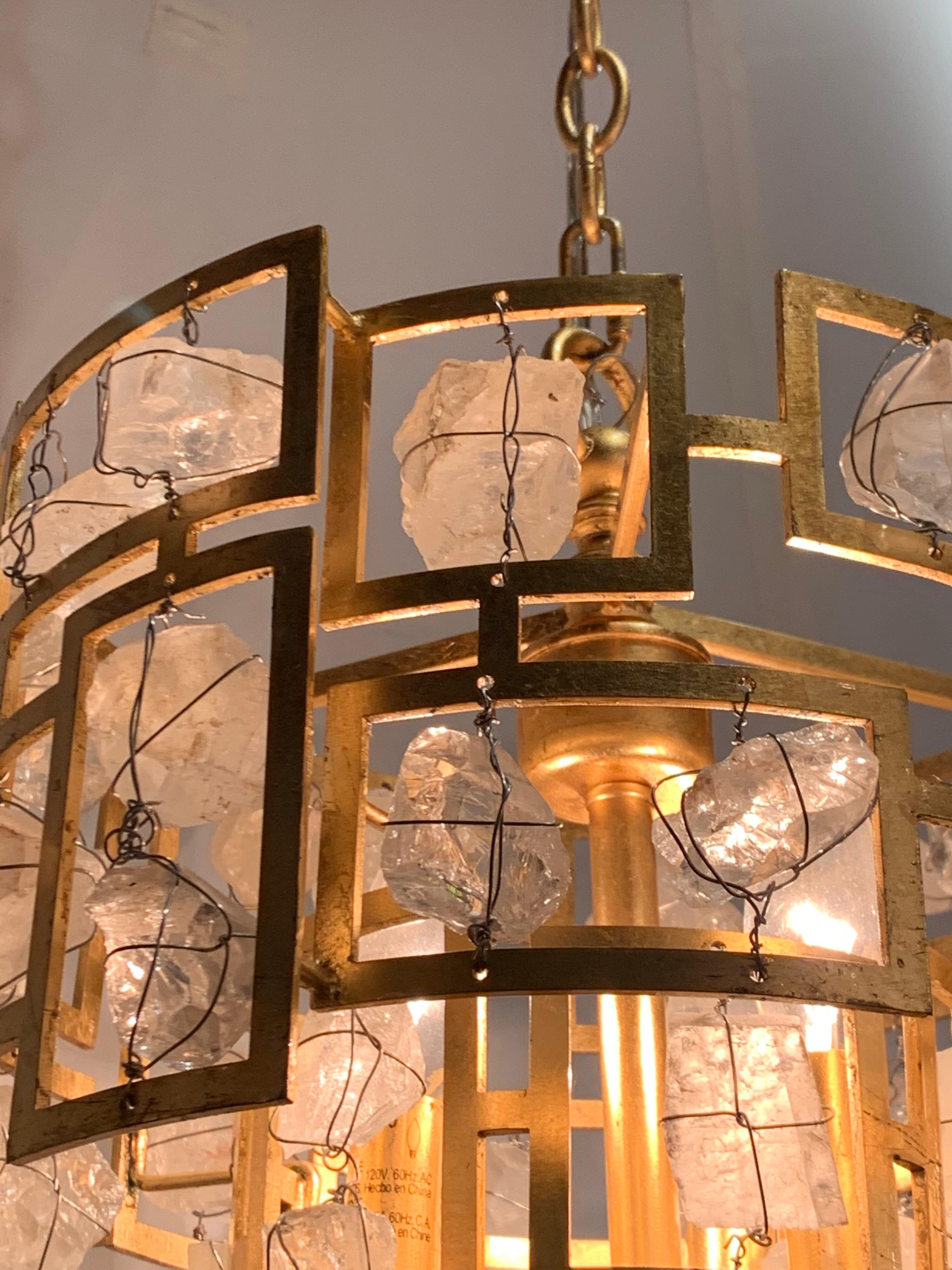 Modern Rock Crystal and Gilt Metal Chandelier In Good Condition In Dallas, TX