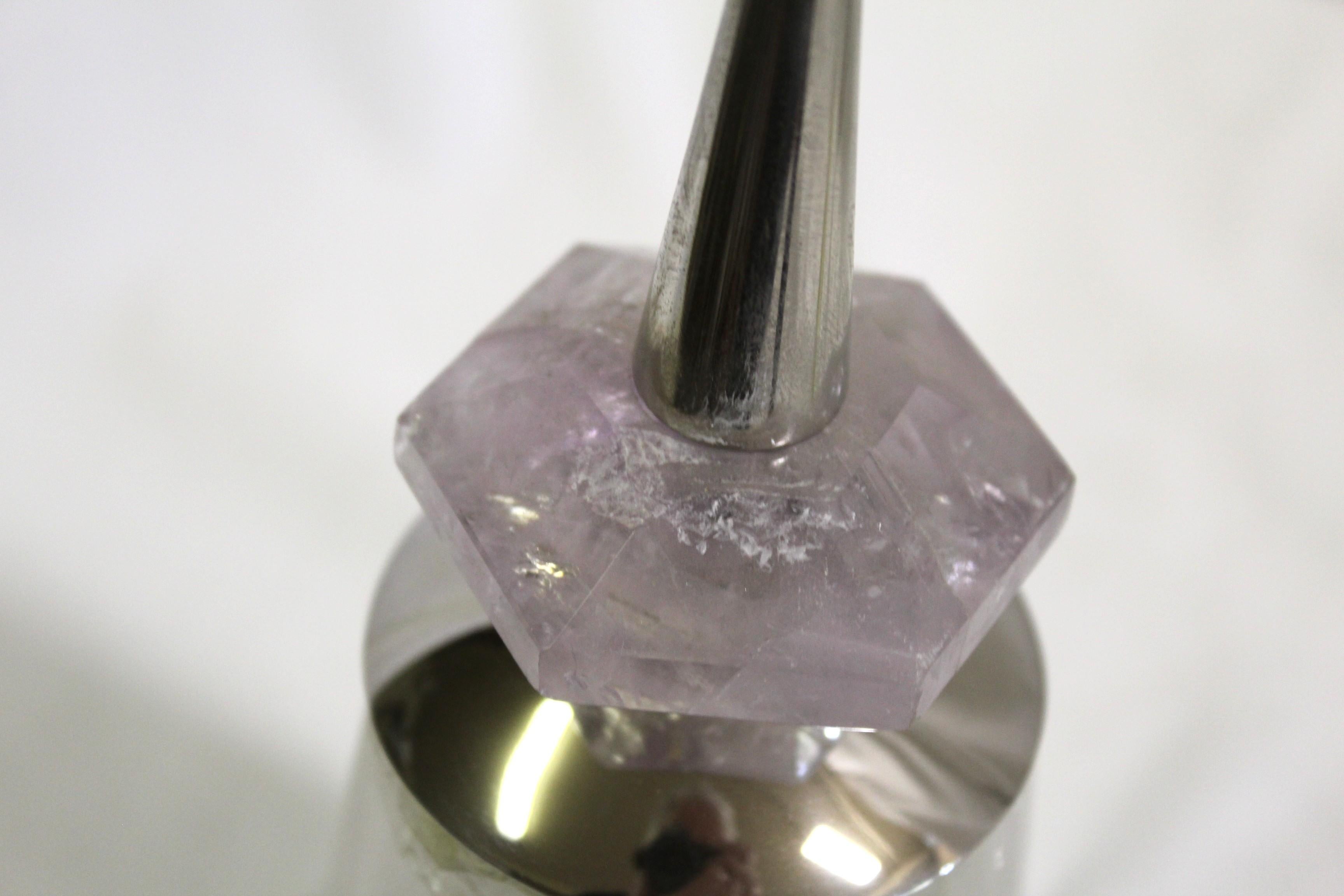Decoraciones modernas de cristal de roca, amatista , par de níquel pulido finales del siglo XX en venta