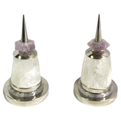 Modern Rock Crystal Decorations, Amethyst , Polished Nickel pair