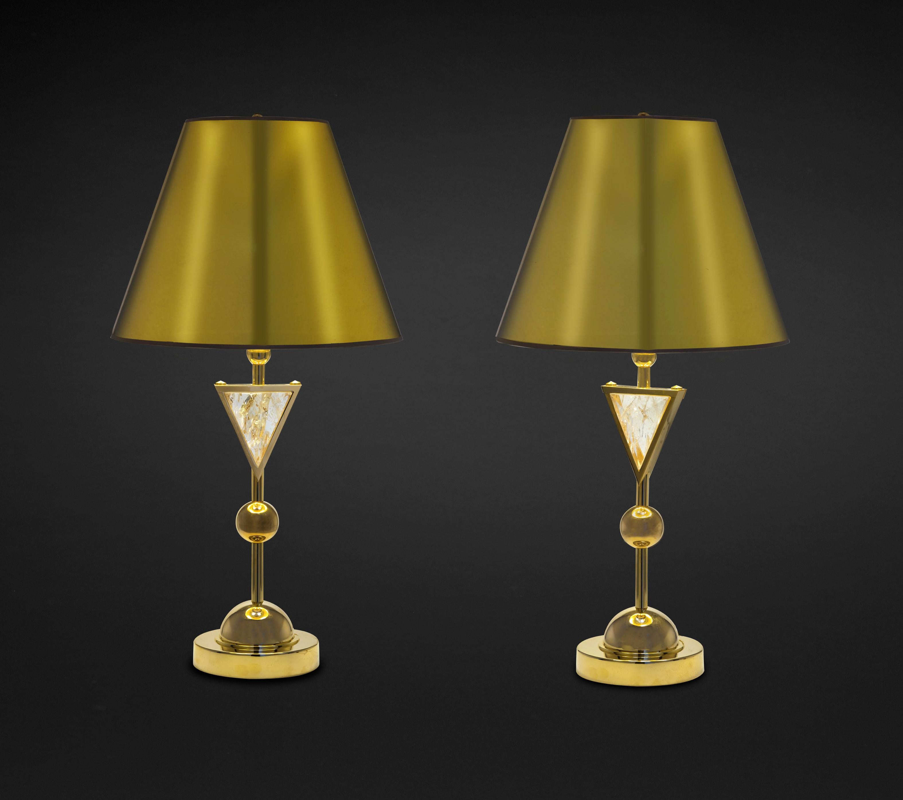 Brass Modern Rock Crystal Diadem Lamps By Alexandre VOSSION. For Sale