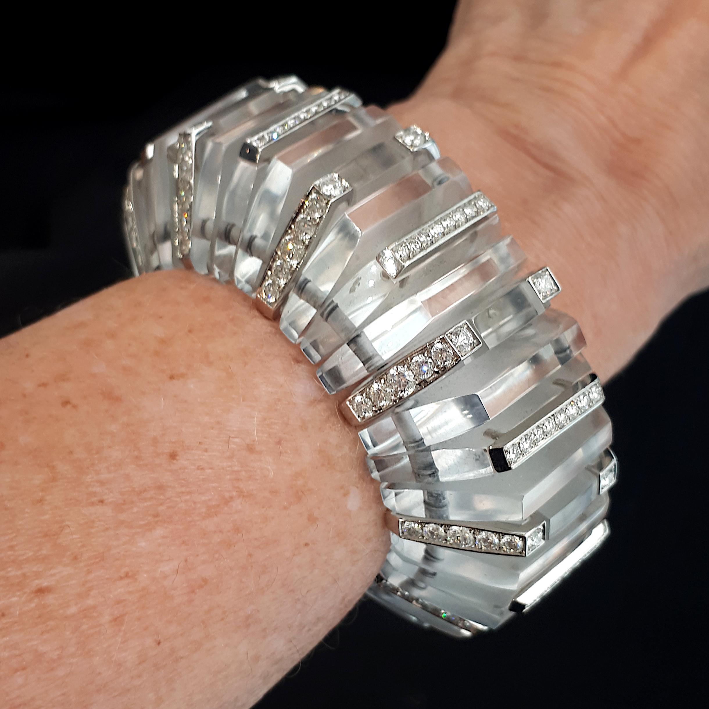 Contemporary Modern Rock Crystal, Diamond And Platinum Bracelet, 13.20 Carats For Sale