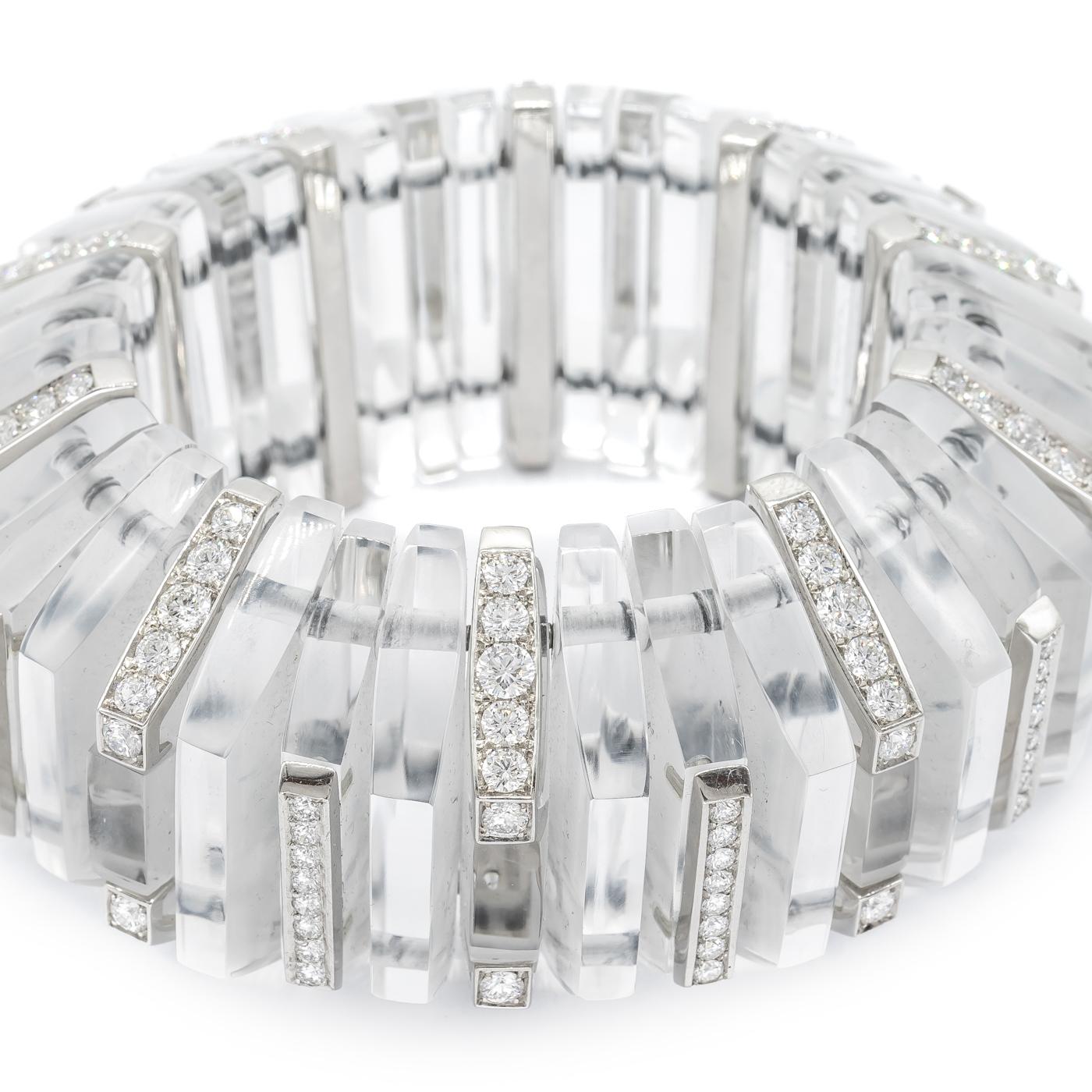 Brilliant Cut Modern Rock Crystal, Diamond And Platinum Bracelet, 13.20 Carats For Sale