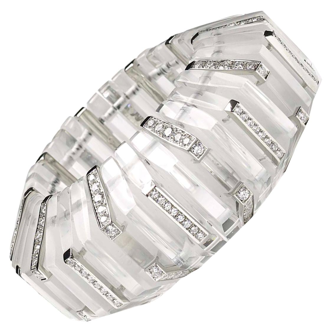 Modern Rock Crystal, Diamond And Platinum Bracelet, 13.20 Carats For Sale