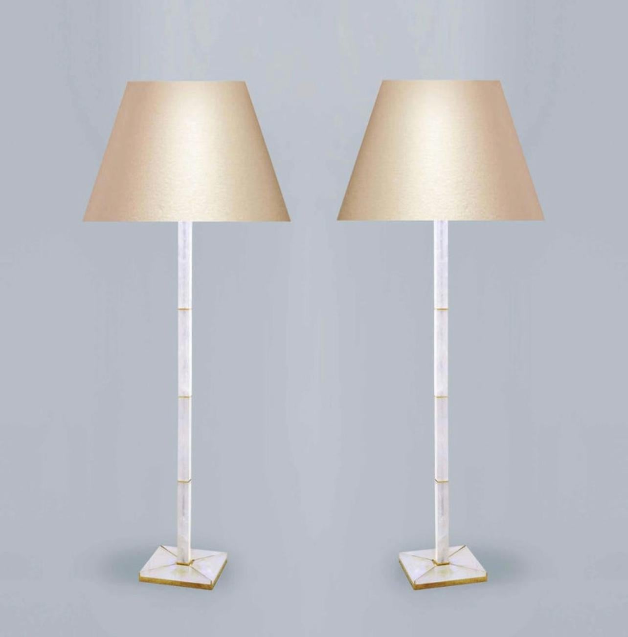 Modern Rock Crystal Quartz Floor Lamps with Gilt Base In Excellent Condition For Sale In New York, NY