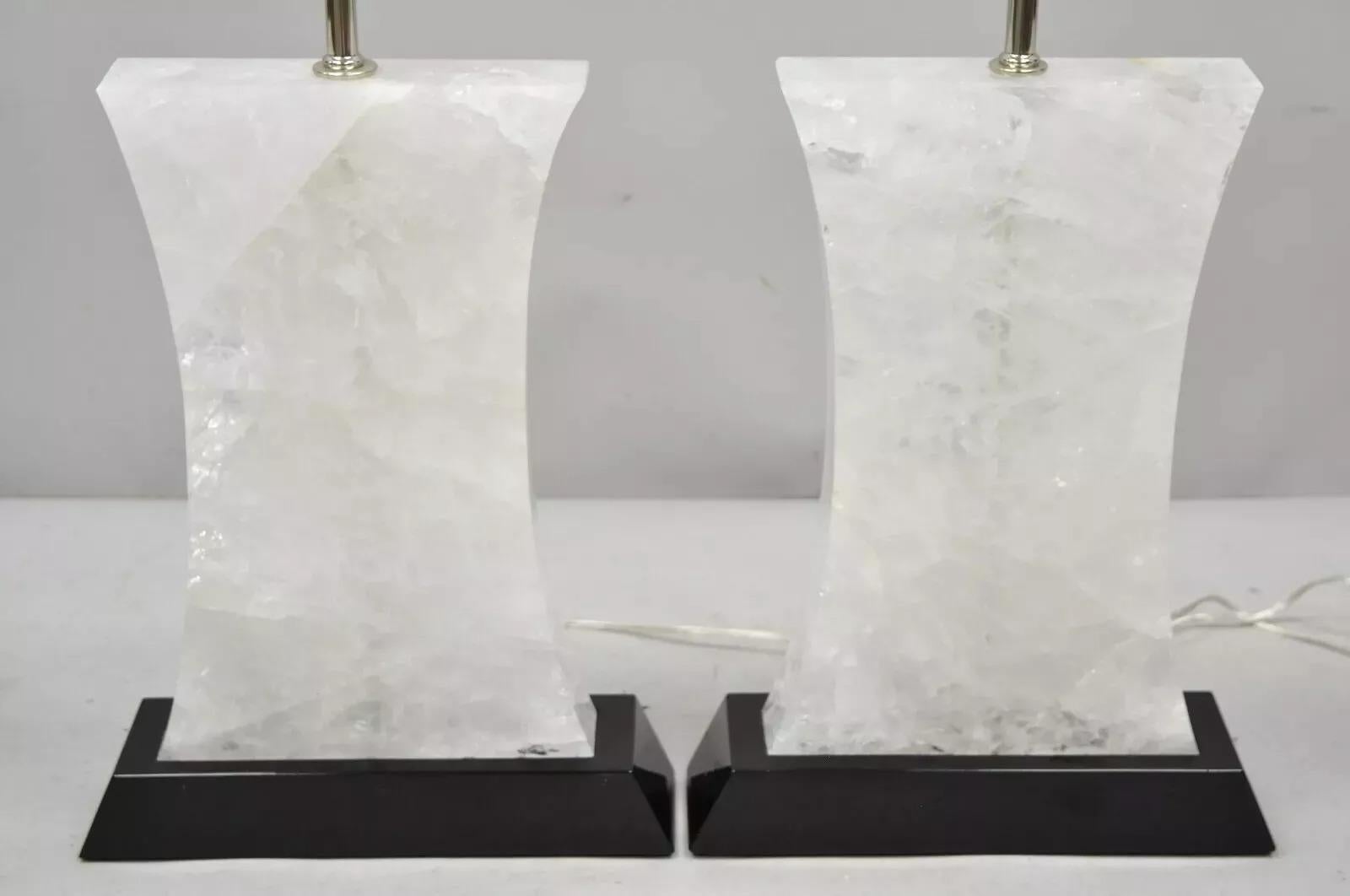Moderne The Moderns Rock Crystal Quartz Large Concave Hourglass Table Lamps - a Pair en vente