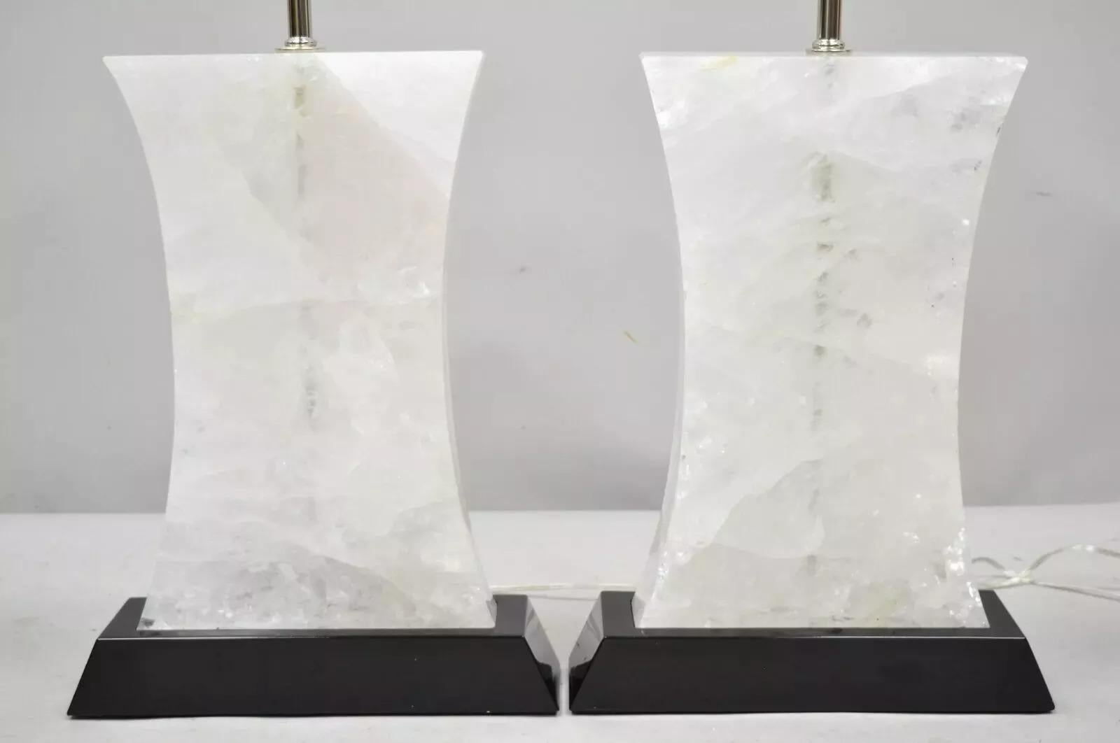 XXIe siècle et contemporain The Moderns Rock Crystal Quartz Large Concave Hourglass Table Lamps - a Pair en vente