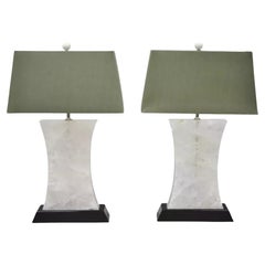 Modern Rock Crystal Quartz Large Concave Hourglass Table Lamps - a Pair