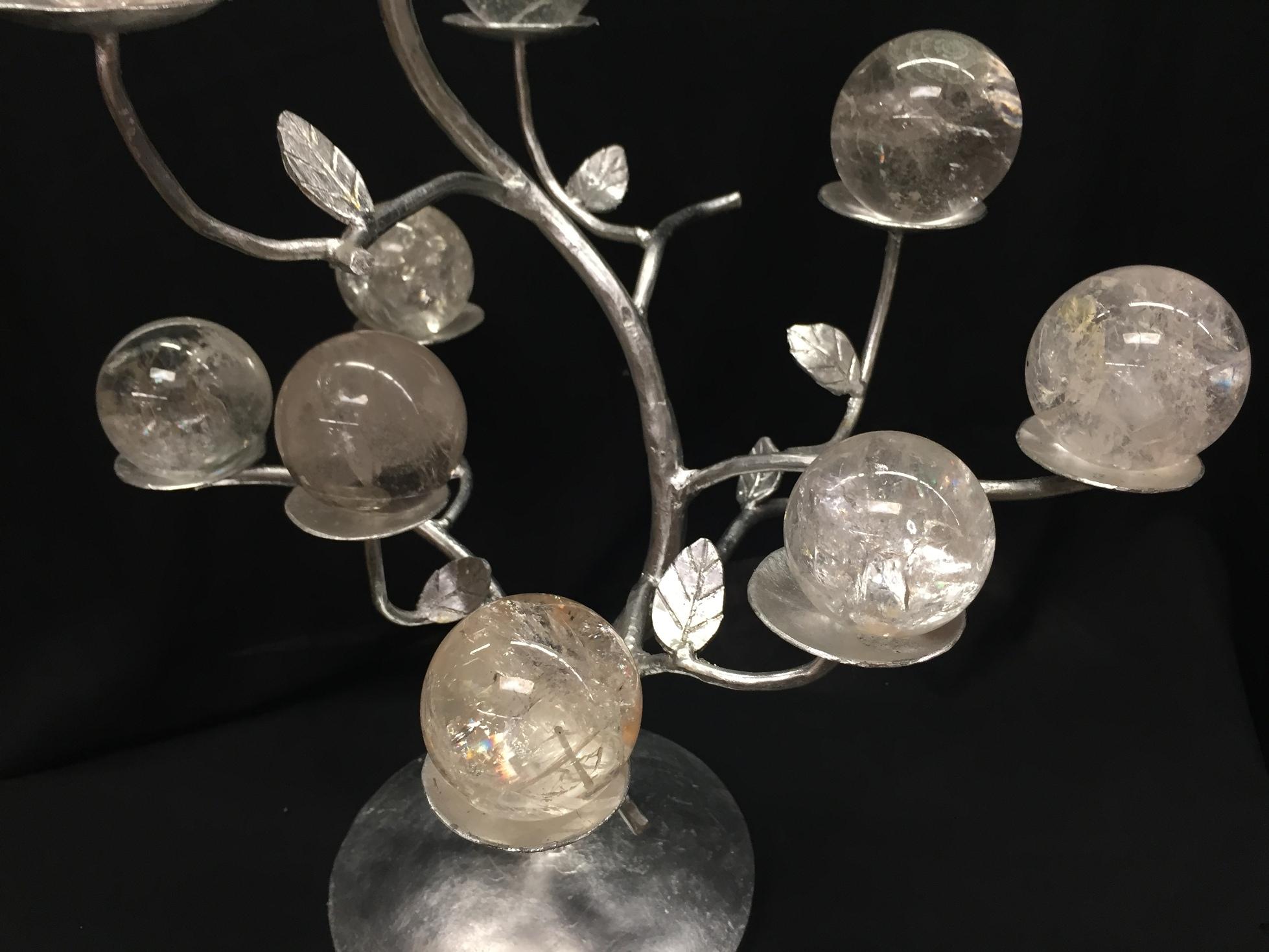 Moderner bergkristalliner Tafelaufsatz in Form eines Baumes mit Blättern aus Silber im Angebot 6