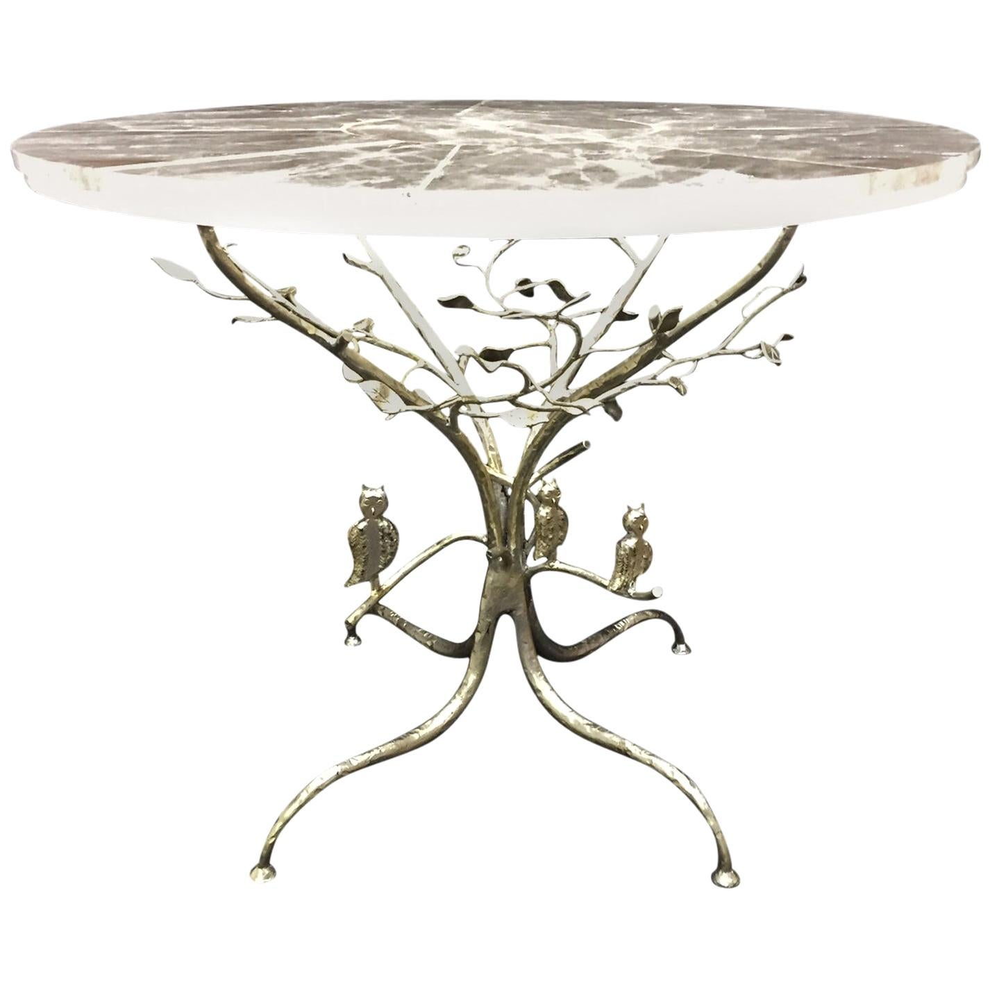 Modern Rock Crystal Table on Hand Forged Silver-Leafed Iron Base, One of a Kind