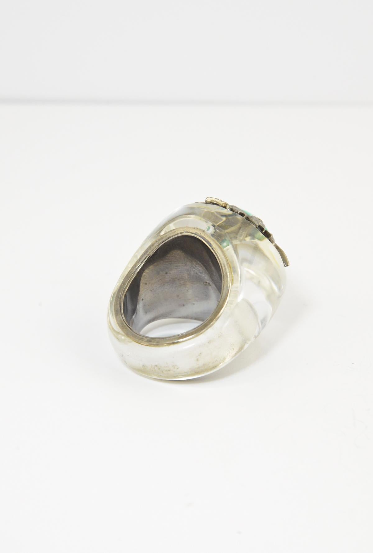 Taille ronde The Moderns Crystal Turquoise Diamond Sterling Statement Ring (bague en cristal de roche moderne) en vente