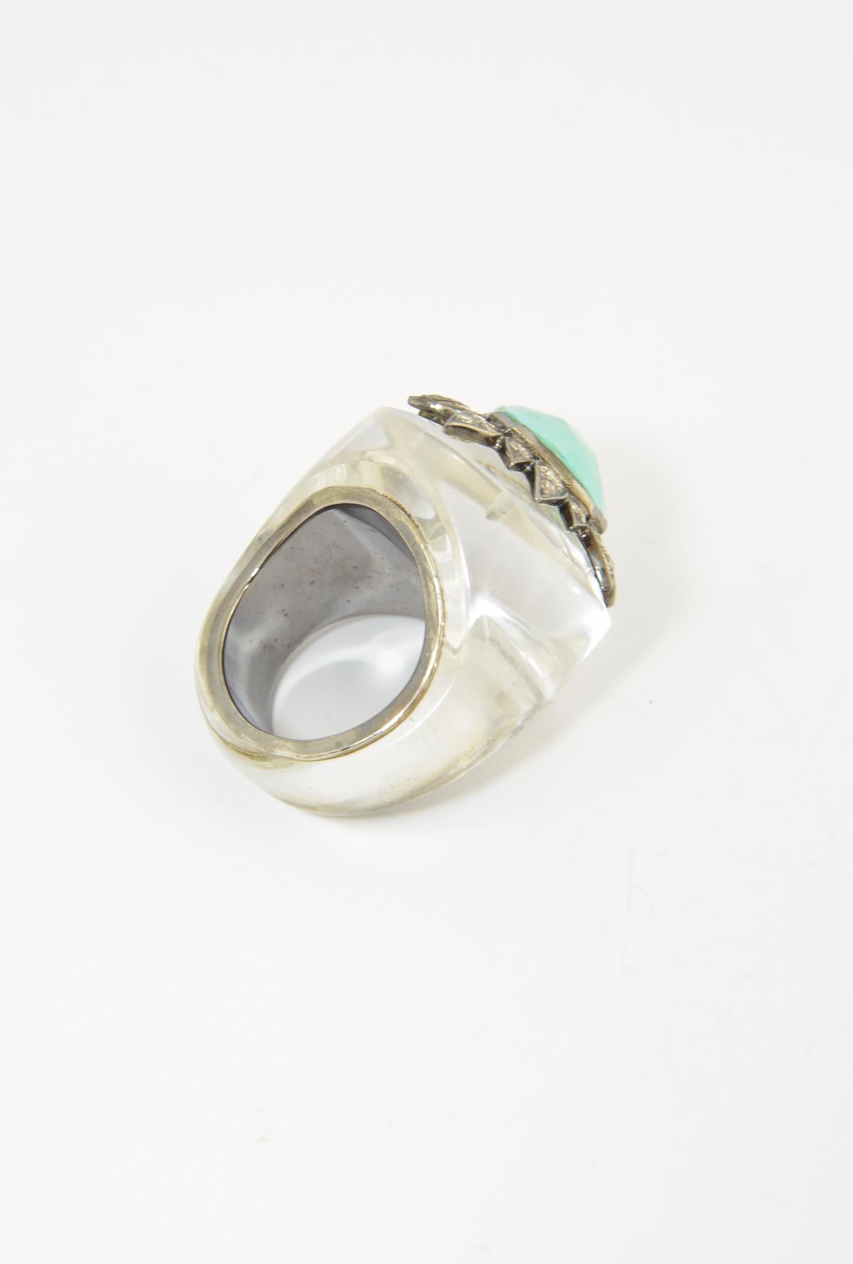 The Moderns Crystal Turquoise Diamond Sterling Statement Ring (bague en cristal de roche moderne) Excellent état - En vente à Miami Beach, FL