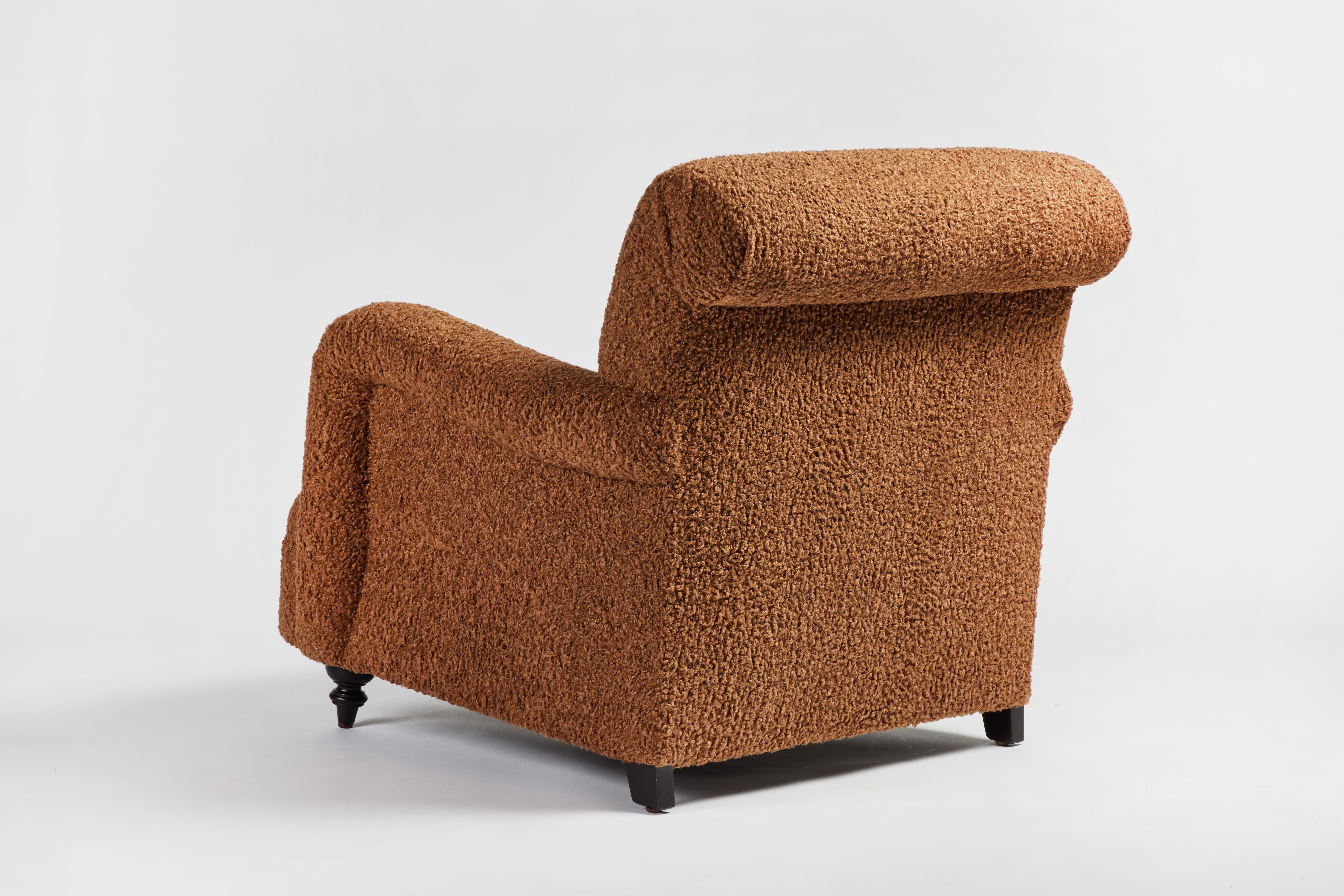 Upholstery Modern Roll Arm Tight Seat Upholstered Chair with Turned Legs For Sale