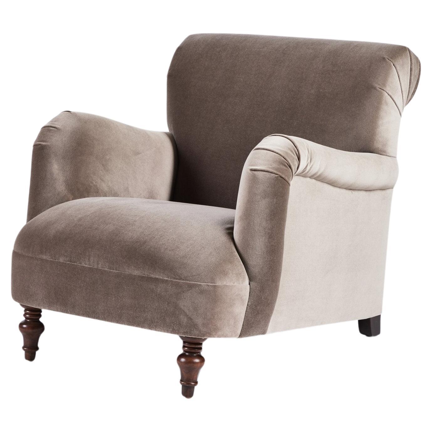 Modern Roll Arm Tight Seat Upholstered Chair with Turned Legs For Sale