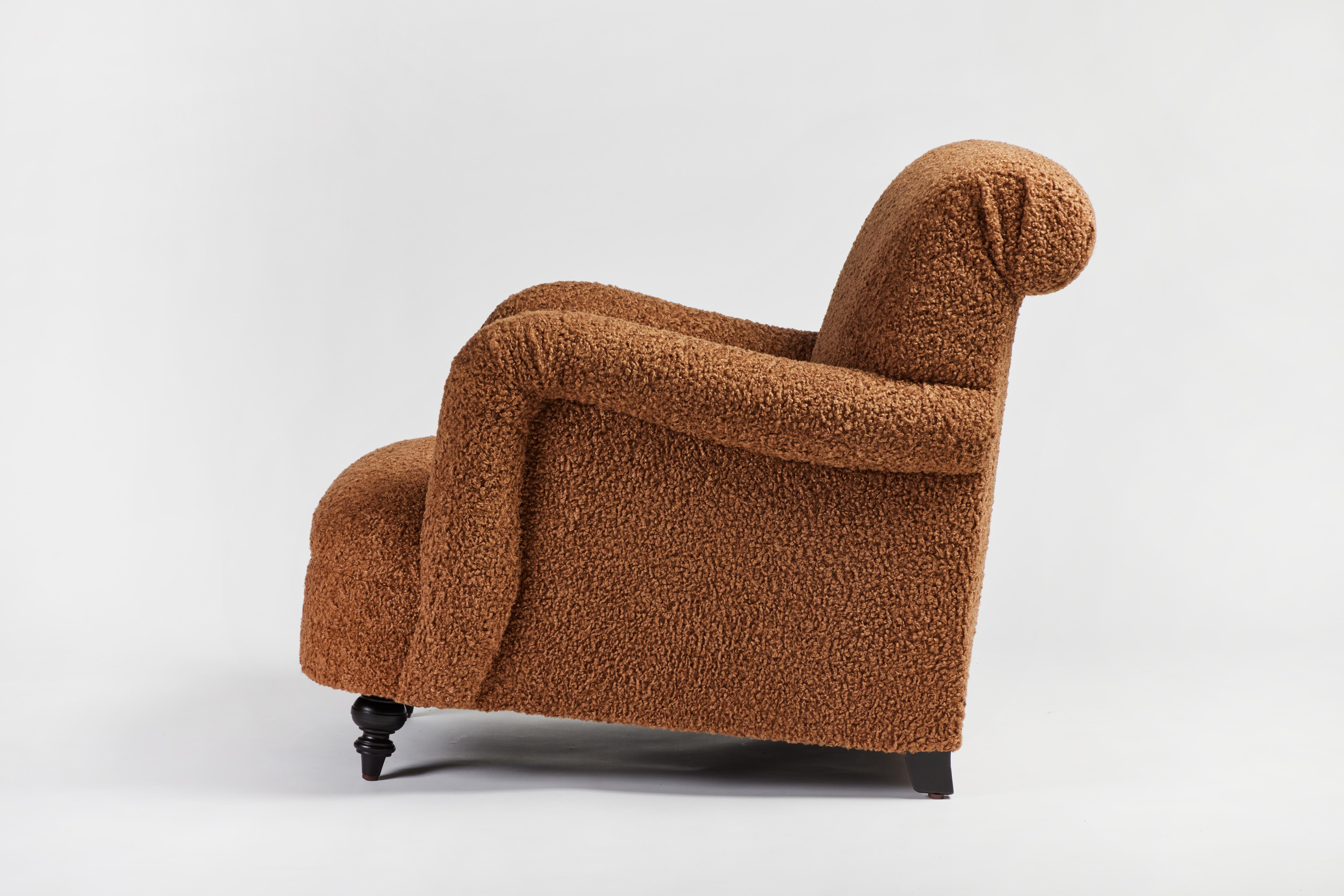 Modern Roll Arm Upholstered Lillian Chair Turned Legs by Martin and Brockett For Sale 7