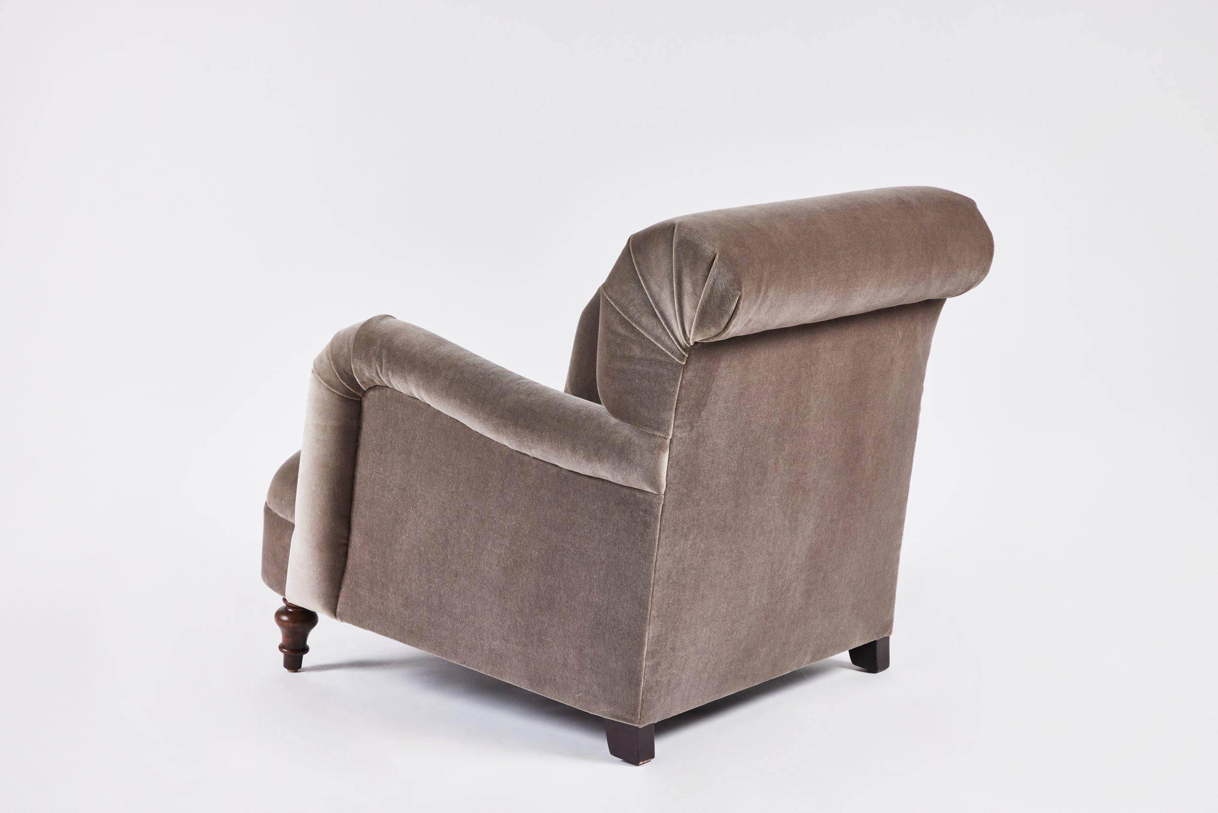 Modern Roll Arm Upholstered Lillian Chair Turned Legs by Martin and Brockett For Sale 2